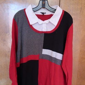 East 5th Woman Long-Sleeve Pullover Sweater with 2-1 Shirt Collar in Size 3X